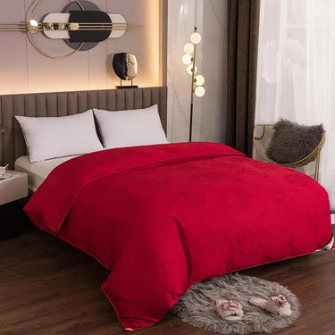 Premium Red Gold Satin Mulberry Silk Comforter Quilts Hand Work Quilt Set - Beautiful and Comfortable